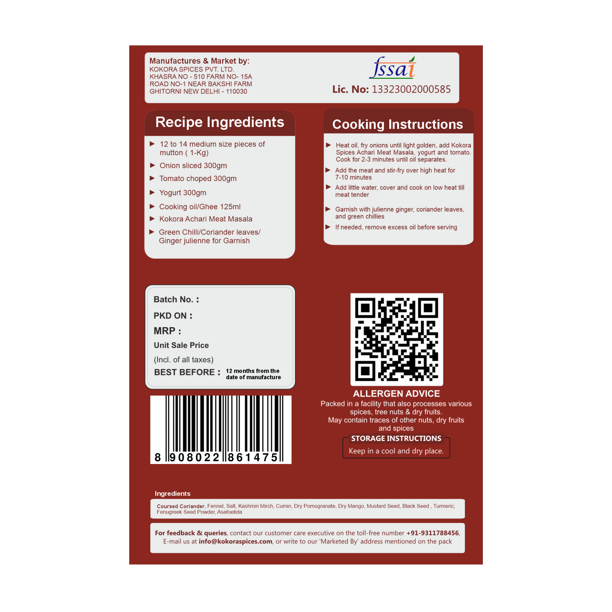 Kokora Spices Achari meat Masala_50g