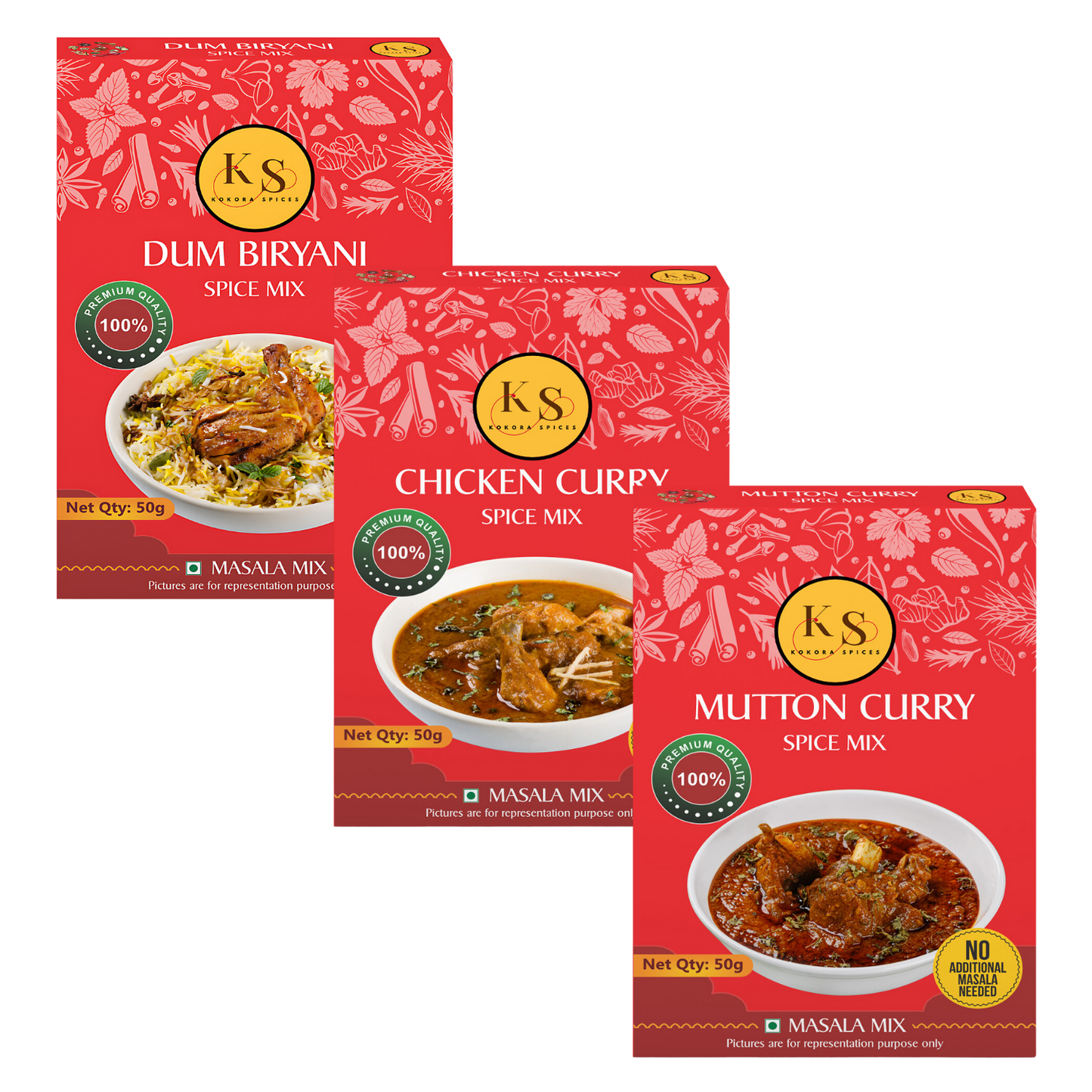 Dum Biryani, Chicken Curry, and Mutton Curry Spice Mix _ (1 Packs of Each 50g) _Pack of 3