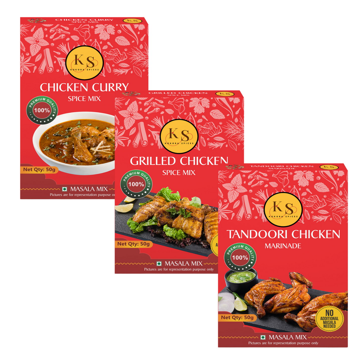 Chicken Curry, Grilled Chicken, and Tandoori Chicken Marinade Spice Mix _ (1 Packs of Each 50g) _Pack of 3