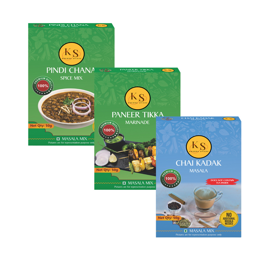 Pindi Chana, Paneer Tikka Marinade, and Chai Kadak Masala_(1 Packs of Each 50g) _Pack of 3