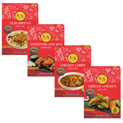 Dum Biryani, Chicken Curry, Grilled Chicken, and Tandoori Chicken Marinade (1 Pack of Each, 4x 50g) _Pack of 4