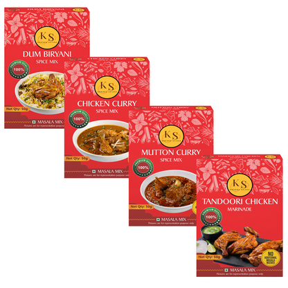 Dum Biryani, Chicken Curry, Lamb Chop Marinade, and Tandoori Chicken Marinade (1 Pack of Each, 4x 50g Packs, 200g) _Pack of 4