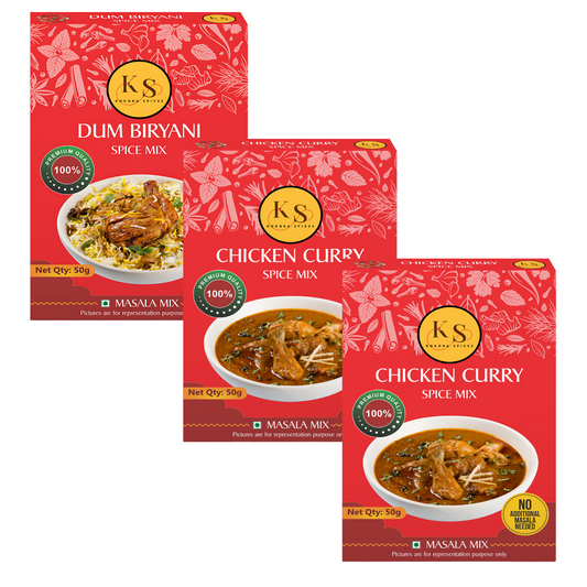 Dum Biryani (50g x 1Pcs) & Chicken Curry Spice Mix (50g x 2Pcs) _ Pack of 3