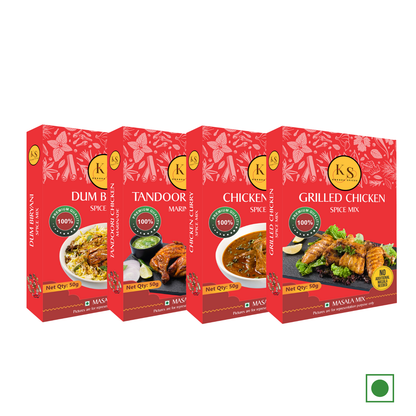 Dum Biryani, Chicken Curry, Grilled Chicken, and Tandoori Chicken Marinade (1 Pack of Each, 4x 50g) _Pack of 4