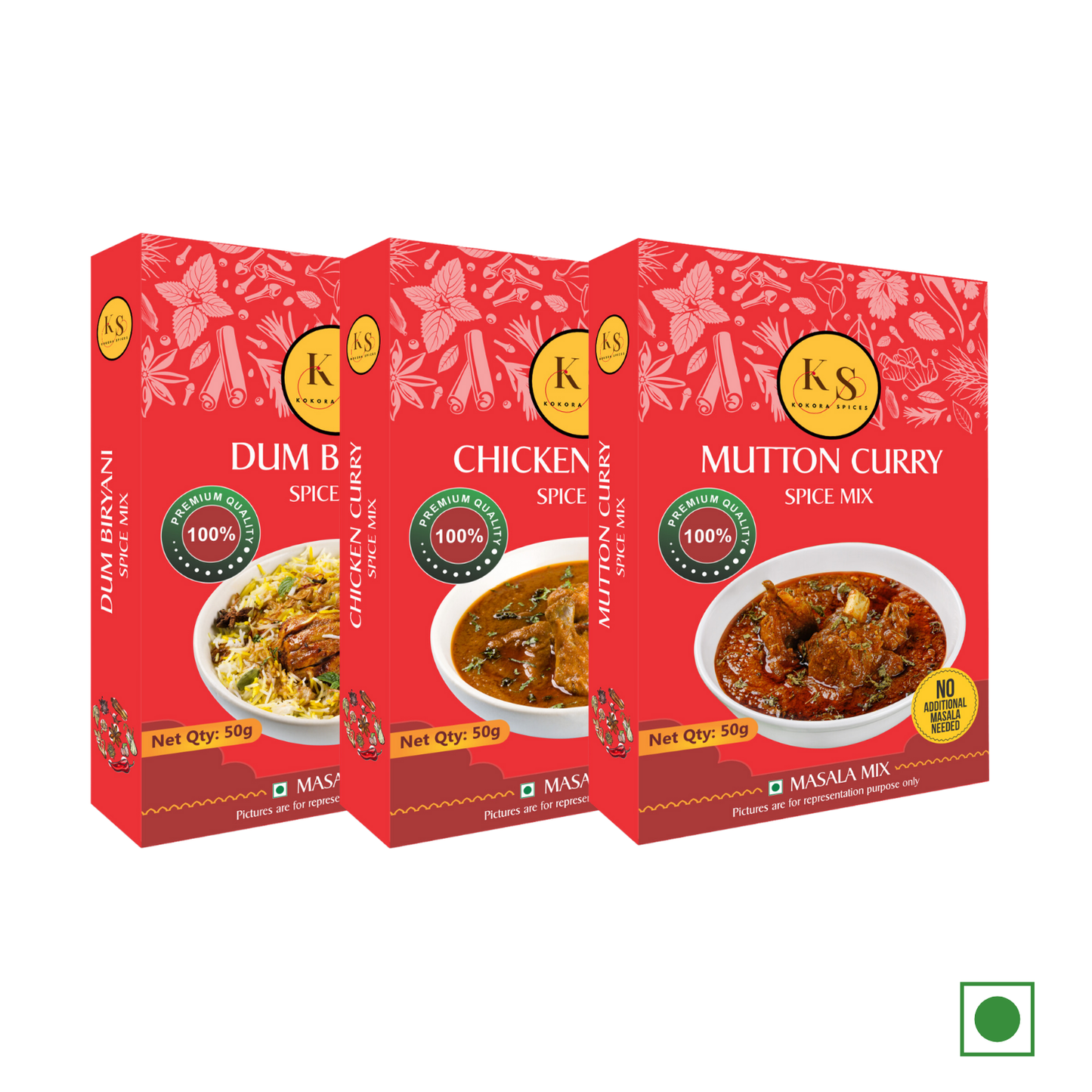 Dum Biryani, Chicken Curry, and Mutton Curry Spice Mix _ (1 Packs of Each 50g) _Pack of 3