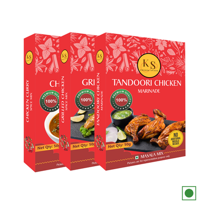 Chicken Curry, Grilled Chicken, and Tandoori Chicken Marinade Spice Mix _ (1 Packs of Each 50g) _Pack of 3