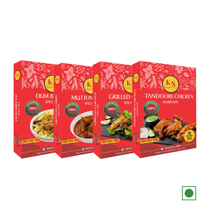 Dum Biryani, Mutton Curry, Grilled Chicken, and Tandoori Chicken Marinade (1 Pack of Each, 4x 50g Packs) _Pack of 4