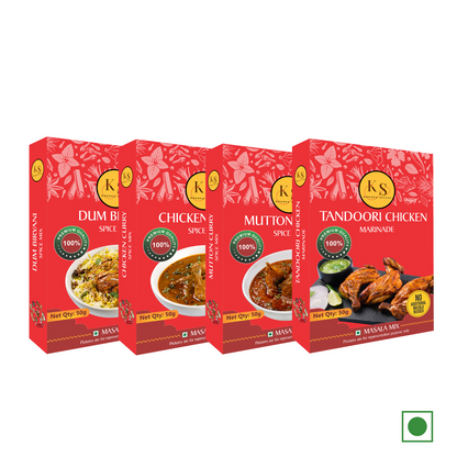 Dum Biryani, Chicken Curry, Lamb Chop Marinade, and Tandoori Chicken Marinade (1 Pack of Each, 4x 50g Packs, 200g) _Pack of 4