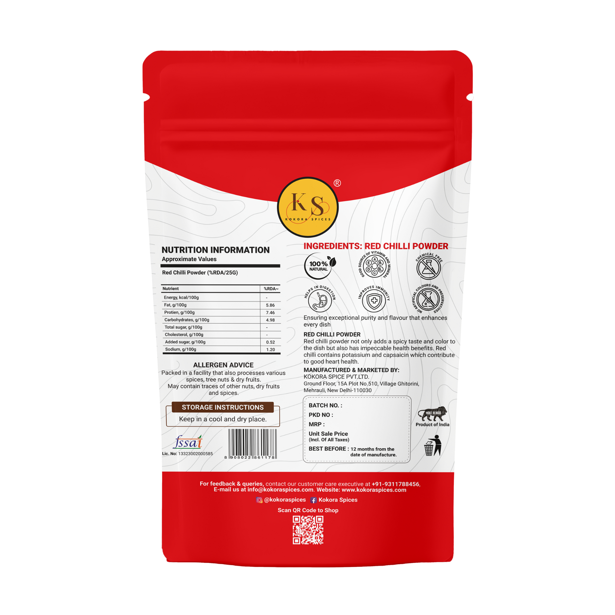 Kokora Spices Red Chilli (Lal Mirch) Powder 100g