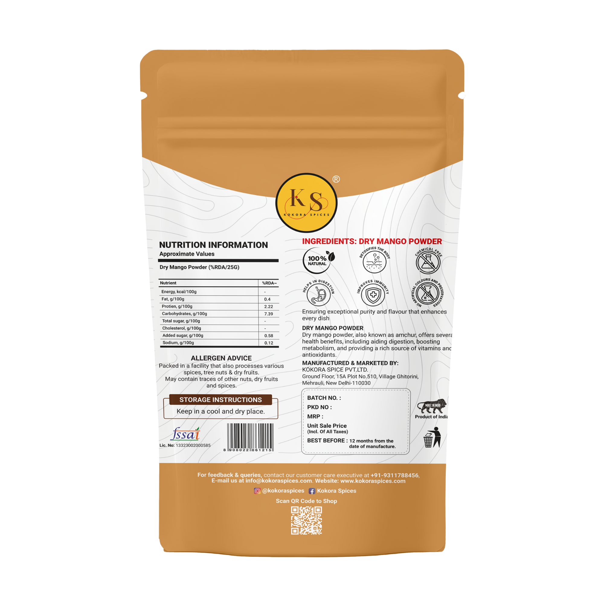Kokora Spices Dry Mango (Amchur) Powder 100g