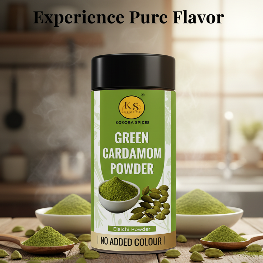 Kokora Spices Green Cardamom (Elaichi) Powder 100g