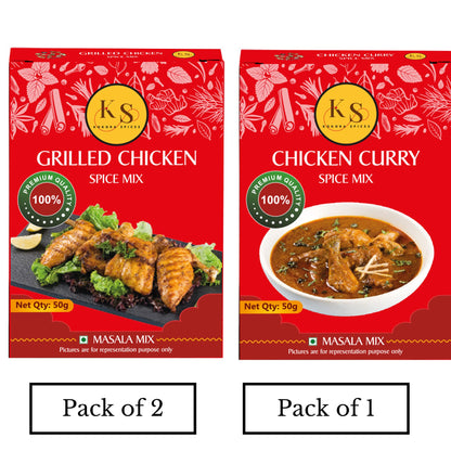 Grilled Chicken (Pack of 2) & Chicken Curry Spice Mix (Pack of 1)