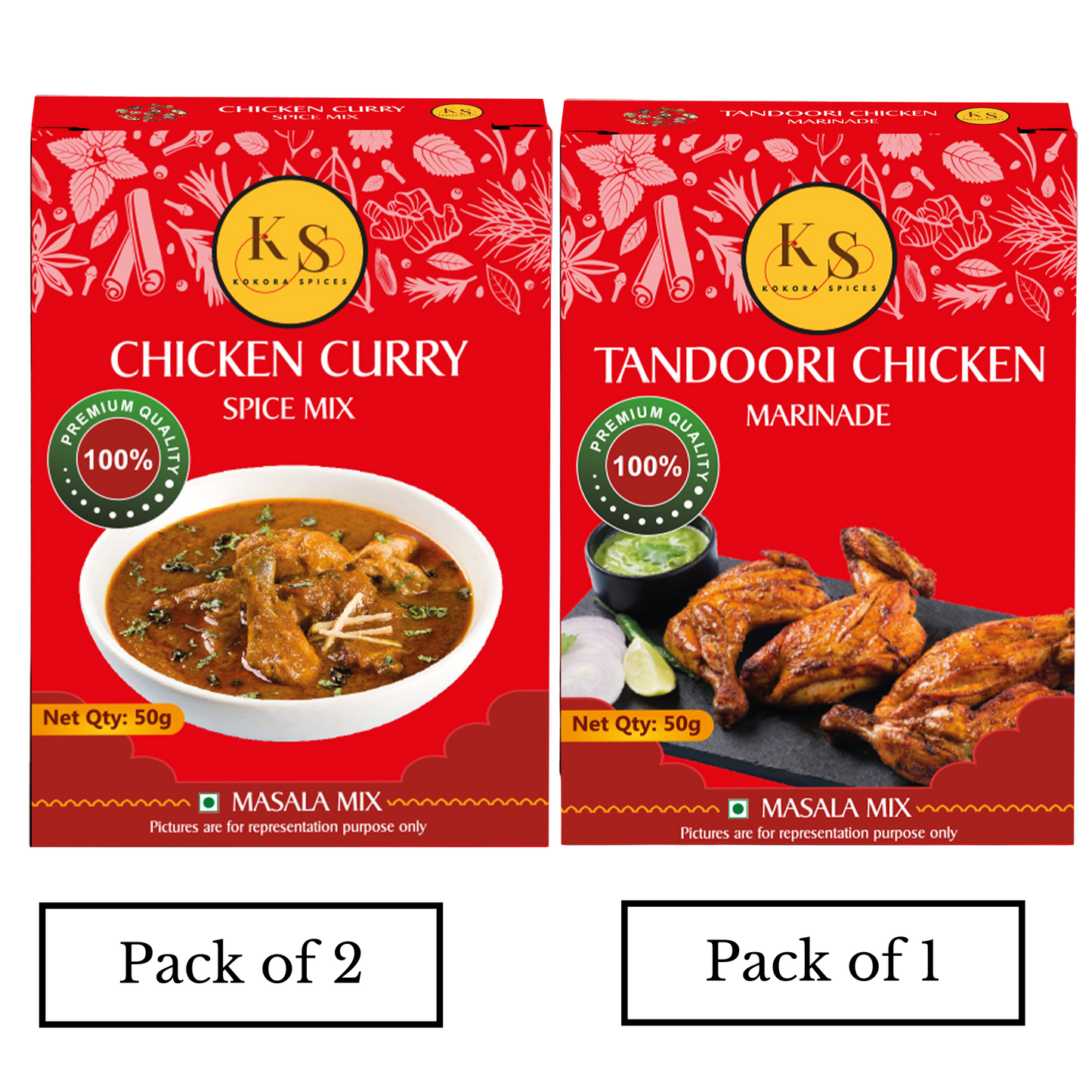 Kokora Spices Chicken Curry (Pack of 2) & Tandoori Chicken Marinade (Pack of 1)