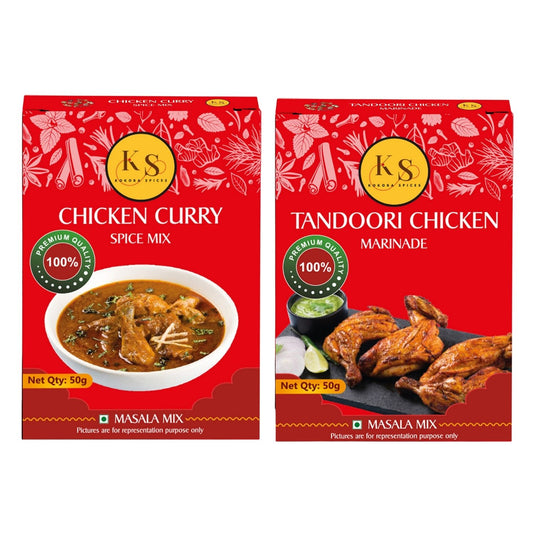 Chicken Curry and Tandoori Chicken Marinade Spice Mix (2 Packs of Each, 4x 50g)