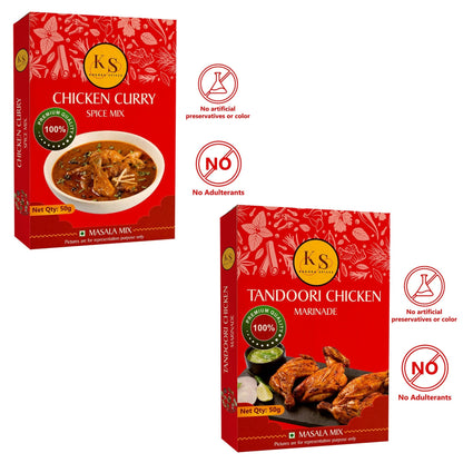 Chicken Curry Spice Mix 50g and Tandoori Chicken Marinade 50g  - 1 Pack of Each