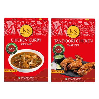 Chicken Curry Spice Mix 50g and Tandoori Chicken Marinade 50g  - 1 Pack of Each