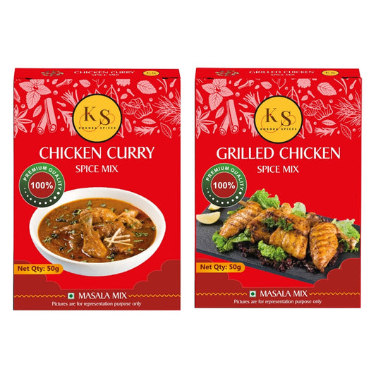 Chicken Curry and Grilled Chicken Spice Mix (2 Packs of Each, 4x 50g Packs)