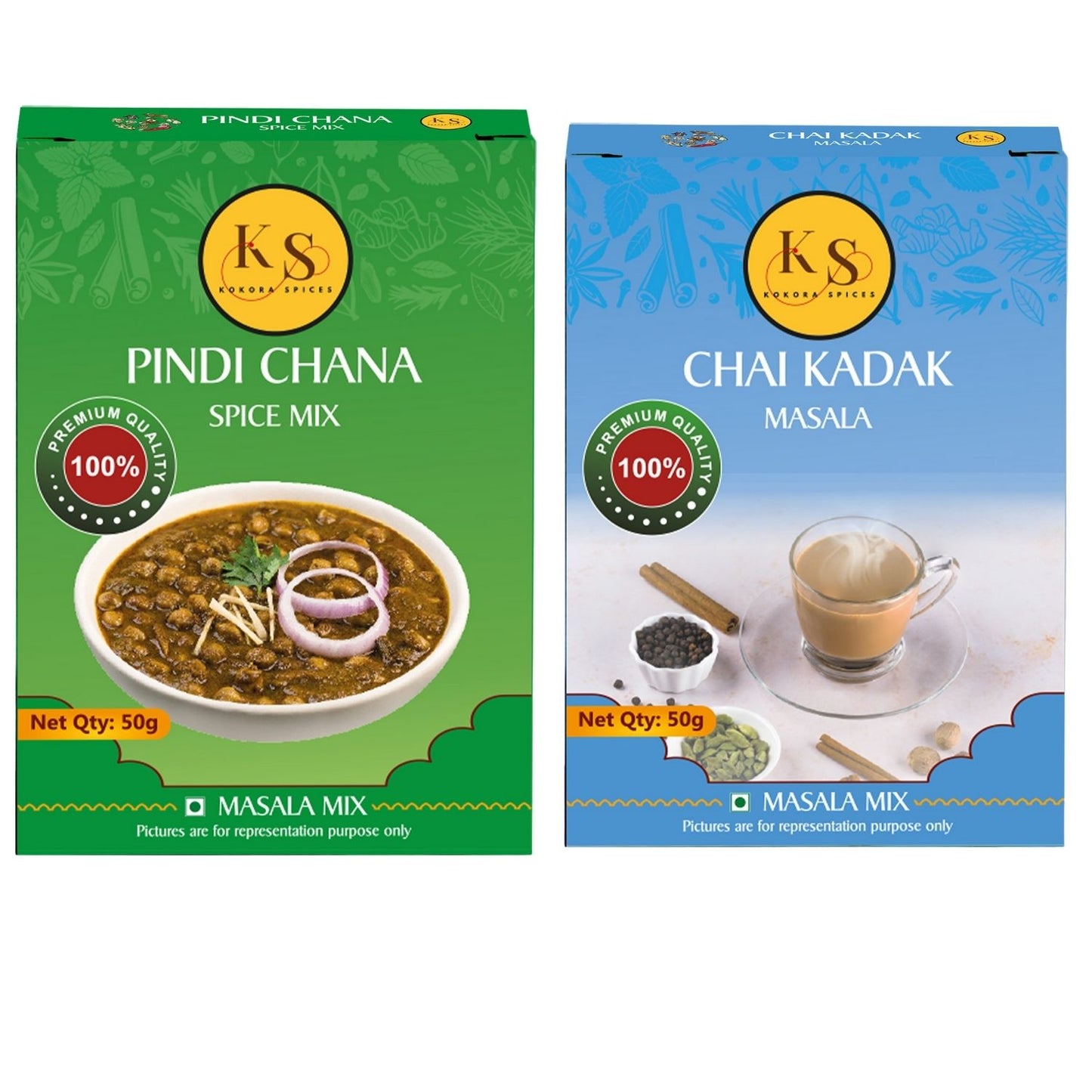 Pindi Chana and Chai Kadak Spice Mix (2 Packs of Each, 4x 50g )