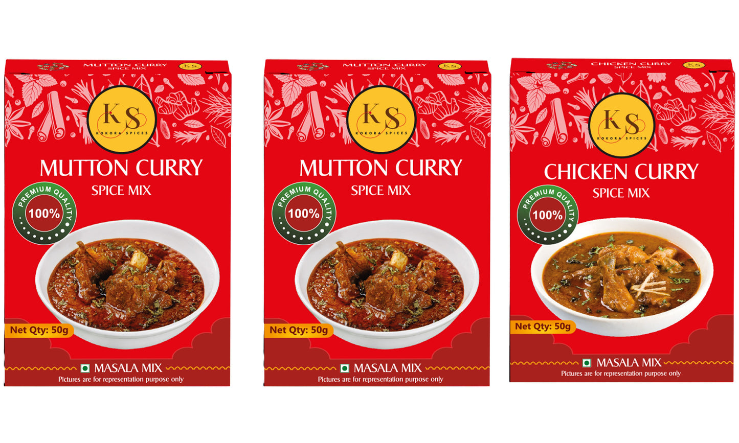 Kokora Spices Mutton Curry (Pack of 2) & Chicken Curry (Pack of 1)