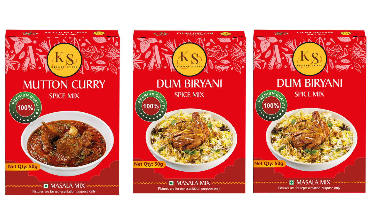 Kokora Spices Mutton Curry (Pack of 1) & Dum Biryani (Pack of 2)