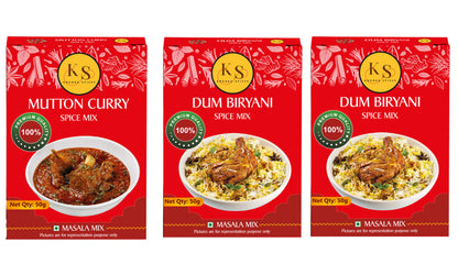 Kokora Spices Mutton Curry (Pack of 1) & Dum Biryani (Pack of 2)