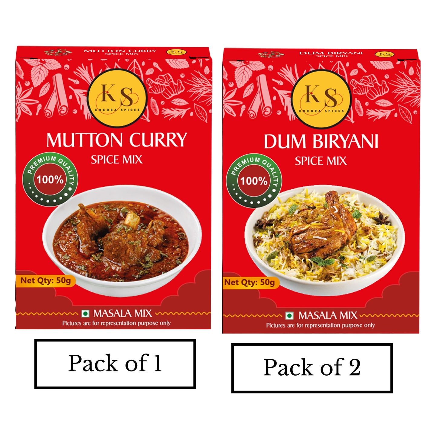 Kokora Spices Mutton Curry (Pack of 1) & Dum Biryani (Pack of 2)