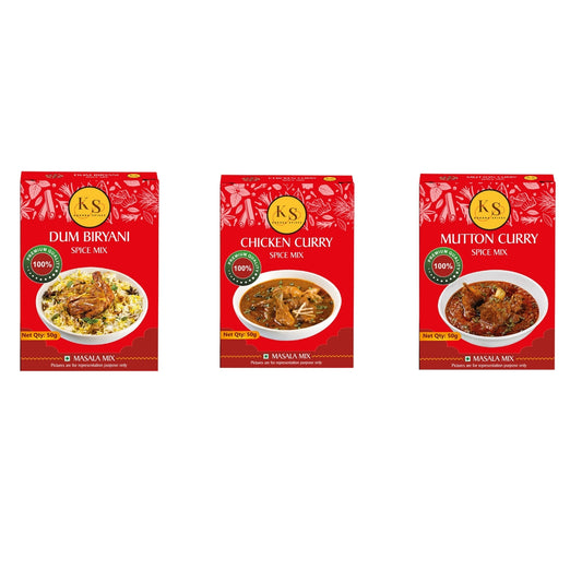 Dum Biryani, Chicken Curry, and Mutton Curry Spice Mix (3 x 50g Pack)