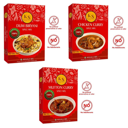 Dum Biryani, Chicken Curry, and Mutton Curry Spice Mix _ (1 Packs of Each 50g) _Pack of 3