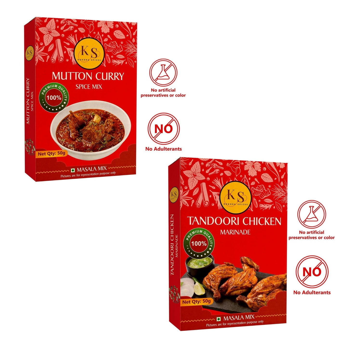 Mutton Curry and Tandoori Chicken Marinade Spice Mix (2 Packs of Each, 4x 50g Packs)