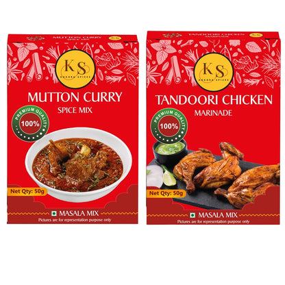 Mutton Curry and Tandoori Chicken Marinade Spice Mix (2 Packs of Each, 4x 50g Packs)