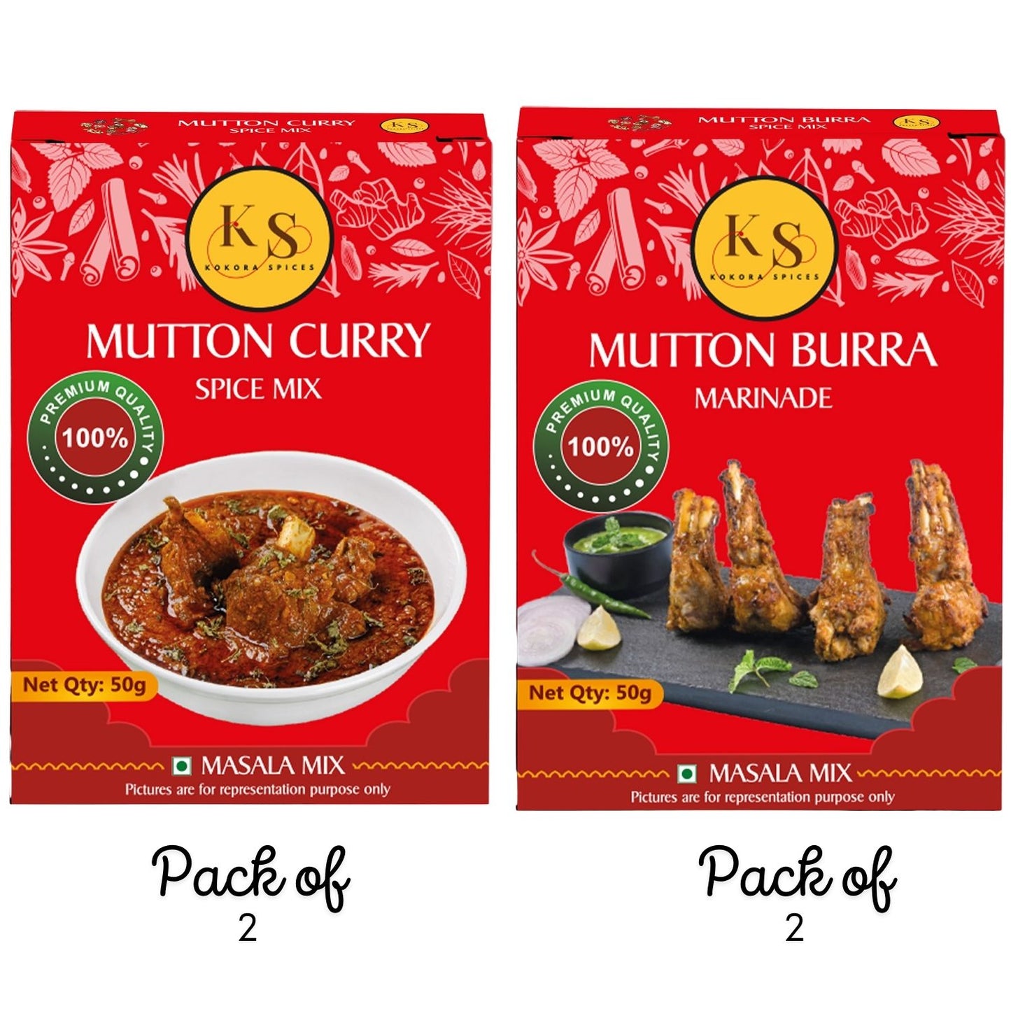 Mutton Curry and Mutton Burra Marinade Spice Mix (2 Packs of Each, 4x 50g)