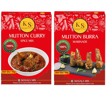 Mutton Curry and Mutton Burra Marinade Spice Mix (2 Packs of Each, 4x 50g)