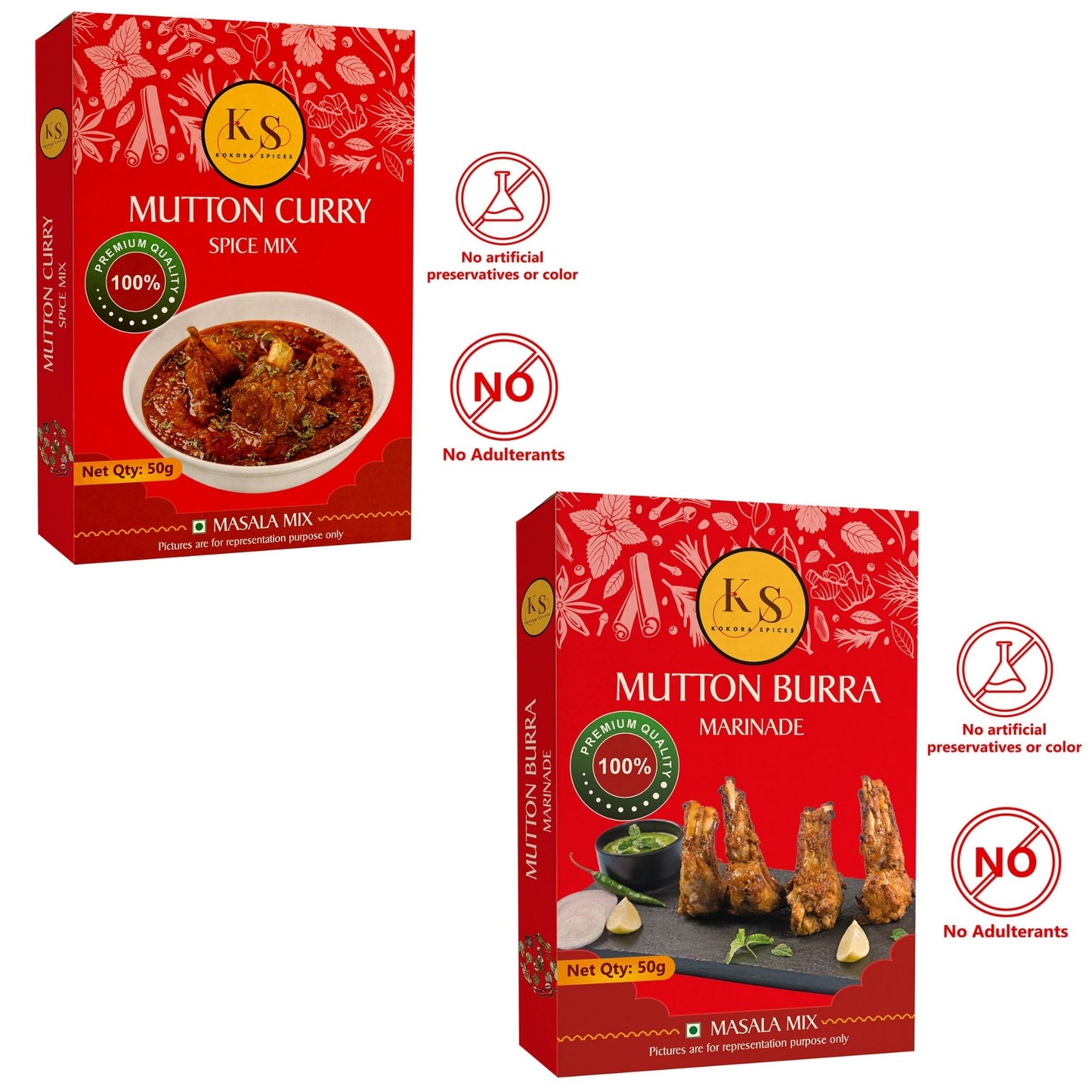 Mutton Curry and Mutton Burra Marinade Spice Mix (2 Packs of Each, 4x 50g)