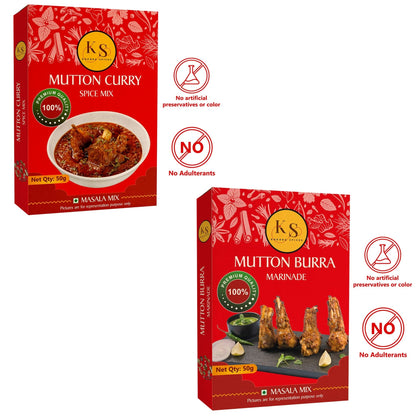 Mutton Curry and Mutton Burra Marinade Spice Mix (2 Packs of Each, 4x 50g)