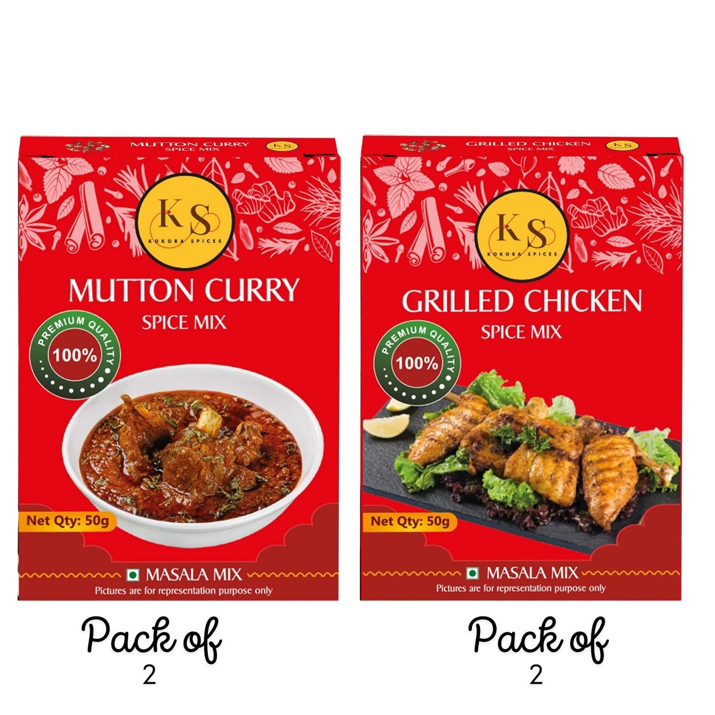 Mutton Curry and Grilled Chicken Spice Mix (2 Packs of Each, 4x 50g Packs)