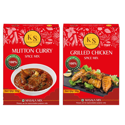 Mutton Curry and Grilled Chicken Spice Mix (2 Packs of Each, 4x 50g Packs)