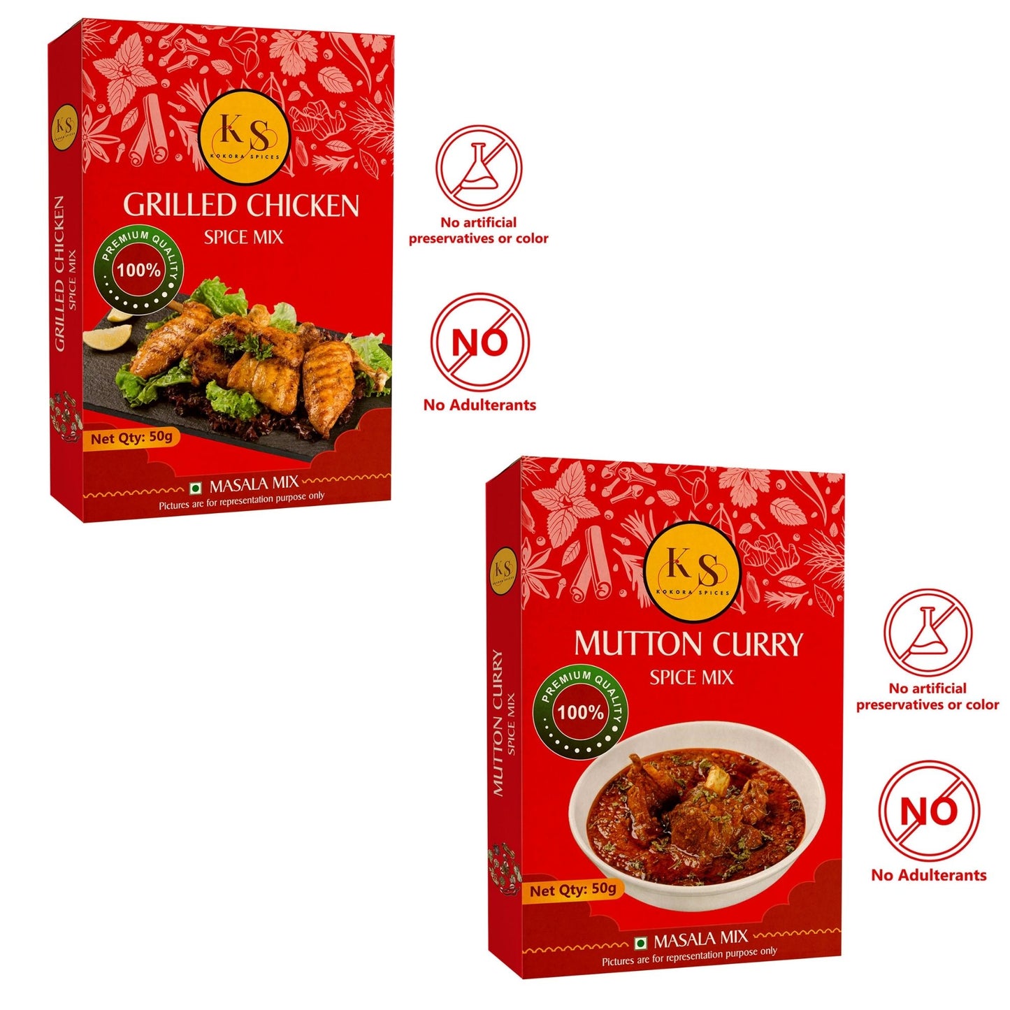 Mutton Curry and Grilled Chicken Spice Mix (2 Packs of Each, 4x 50g Packs)