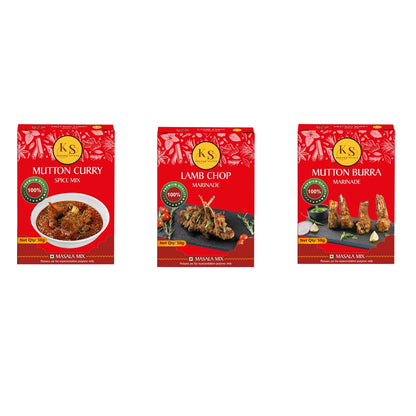 Mutton Curry, Lamb Chop Marinade, and Mutton Burra Marinade (3 x 50g)