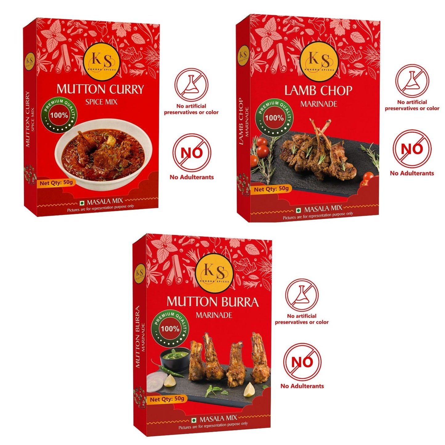 Mutton Curry, Lamb Chop Marinade, and Mutton Burra Marinade (3 x 50g)