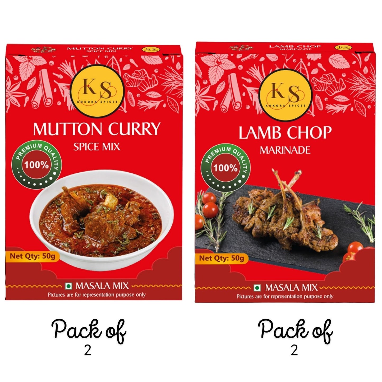 Mutton Curry and Lamb Chop Marinade Spice Mix (2 Packs of Each, 4x 50g)