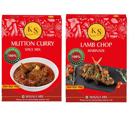 Mutton Curry and Lamb Chop Marinade Spice Mix (2 Packs of Each, 4x 50g)