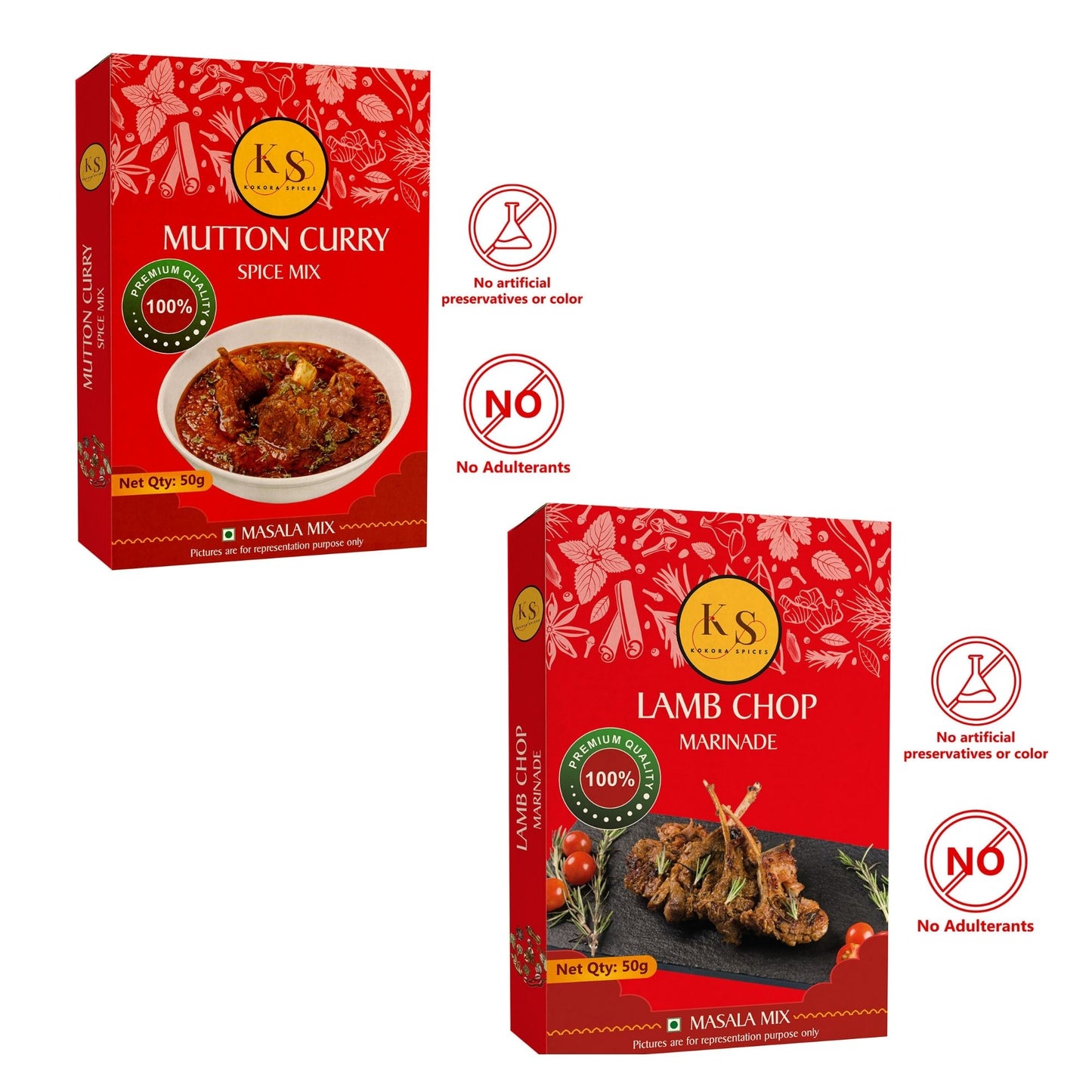 Mutton Curry and Lamb Chop Marinade Spice Mix (2 Packs of Each, 4x 50g)