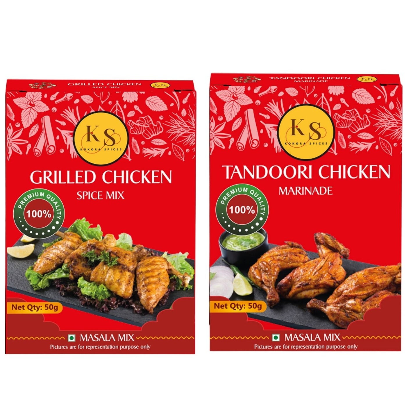 Grilled Chicken and Tandoori Chicken Marinade Spice Mix (2 Packs of Each, 4x 50g Packs)