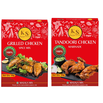 Grilled Chicken and Tandoori Chicken Marinade Spice Mix (2 Packs of Each, 4x 50g Packs)