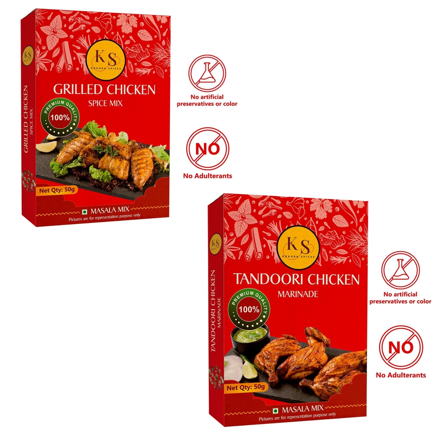 Grilled Chicken and Tandoori Chicken Marinade Spice Mix (2 Packs of Each, 4x 50g Packs)