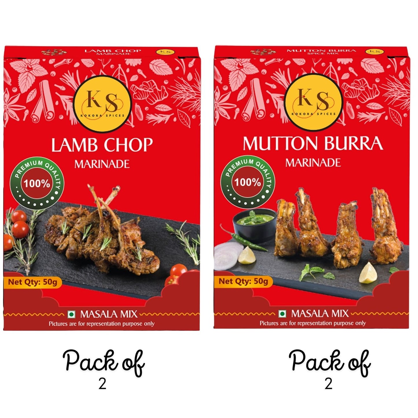 Lamb Chop Marinade and Mutton Burra Marinade Spice Mix (2 Packs of Each, 4x 50g)