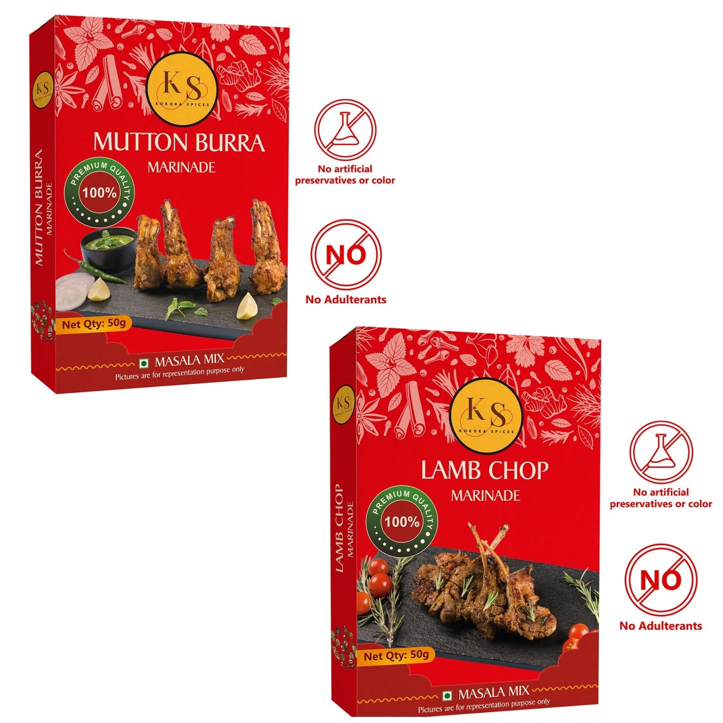 Lamb Chop Marinade and Mutton Burra Marinade Spice Mix (2 Packs of Each, 4x 50g)